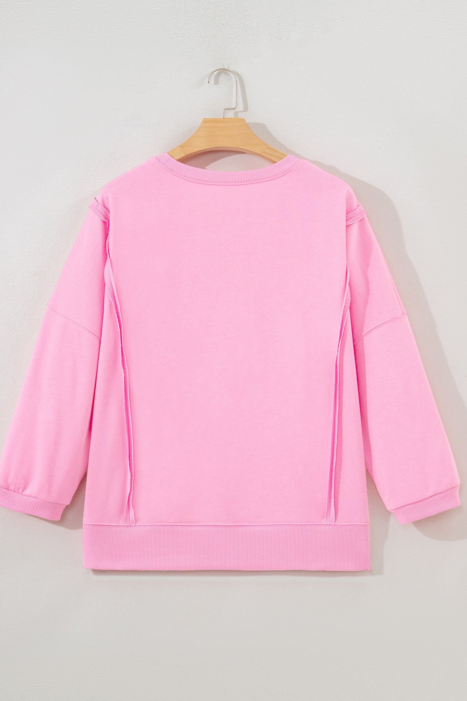 Pink Floral Bow Patched Exposed Seam Patchwork Slit Baggy Sweatshirt