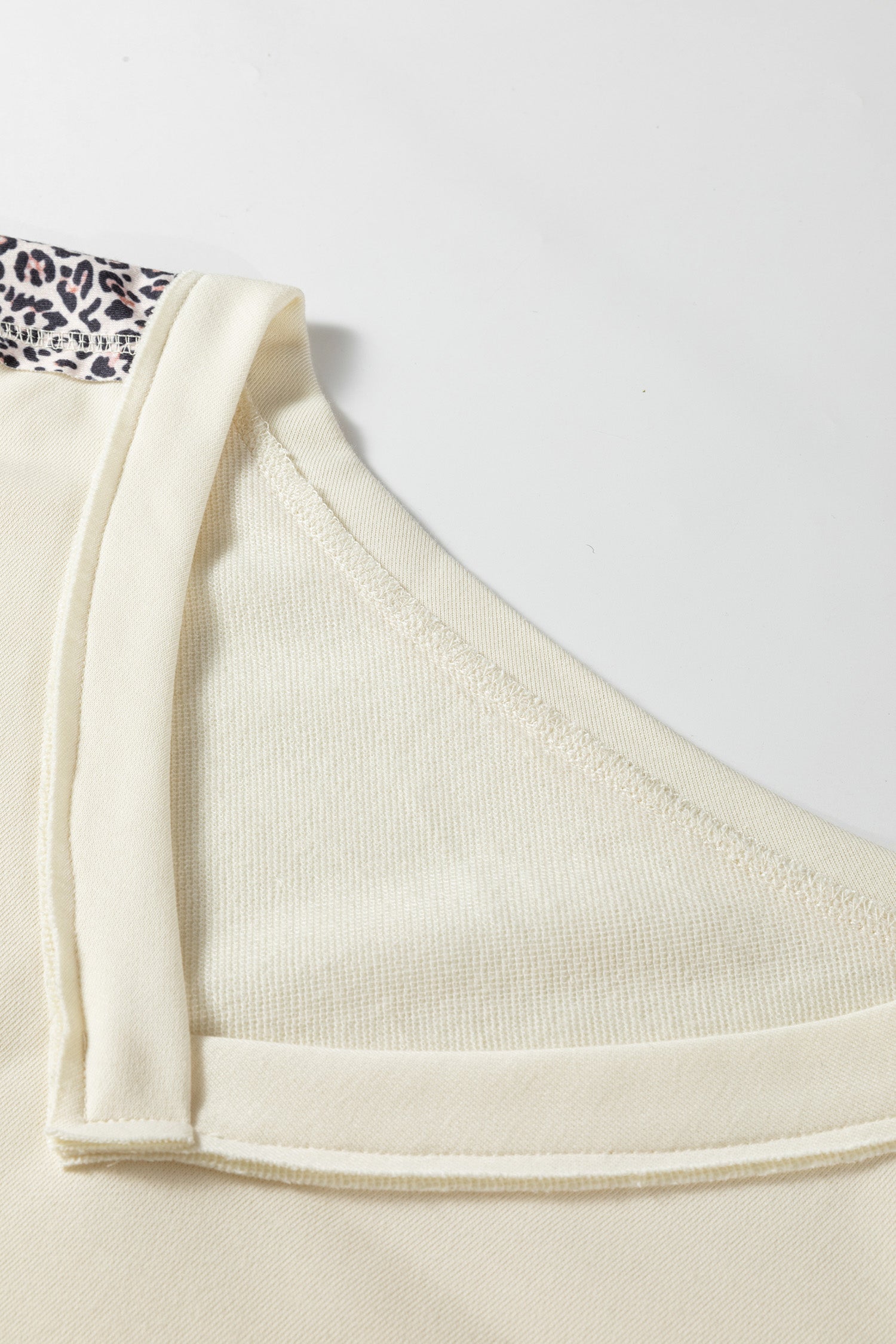 Apricot V Neck Exposed Seam Leopard Color Block Patchwork Half Sleeve Top