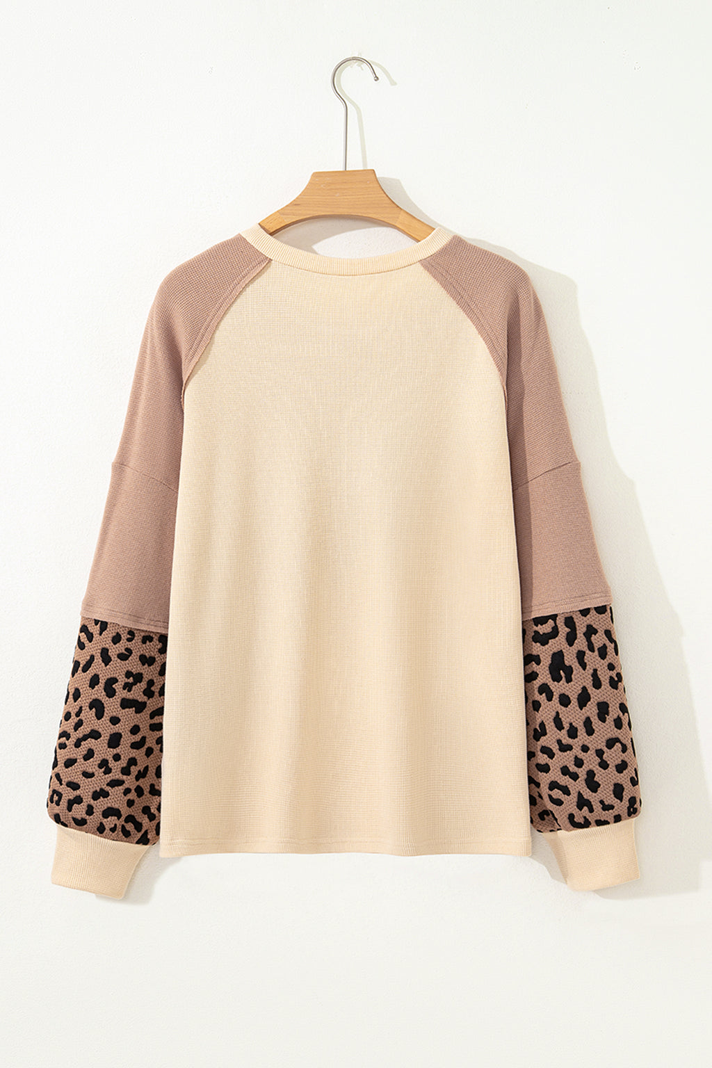 Light French Beige Leopard Star Color Block Patchwork Textured Baggy Sweatshirt