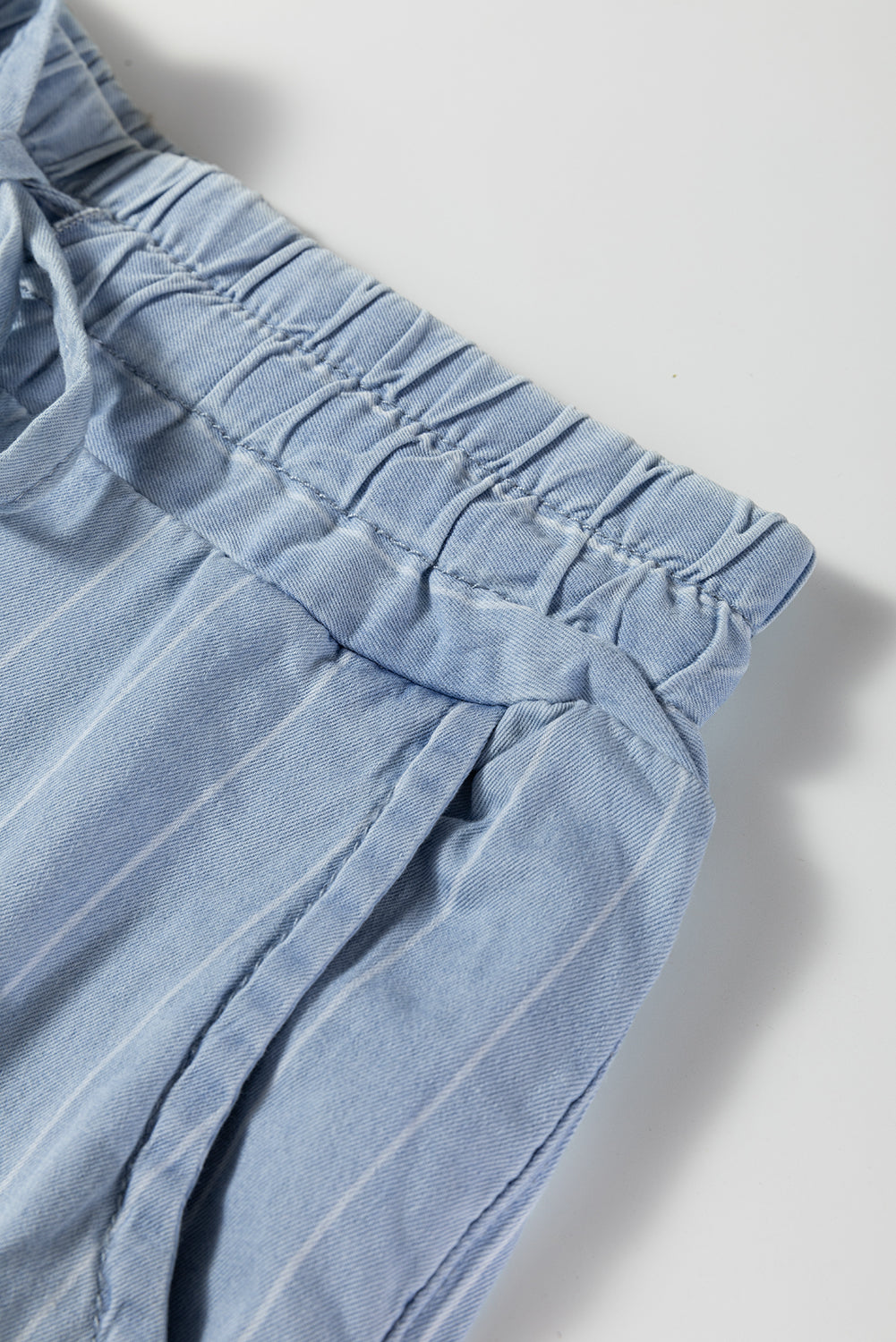 Sky Blue Stripe Chambray Wide Leg Tied Elastic Waist Trousers
