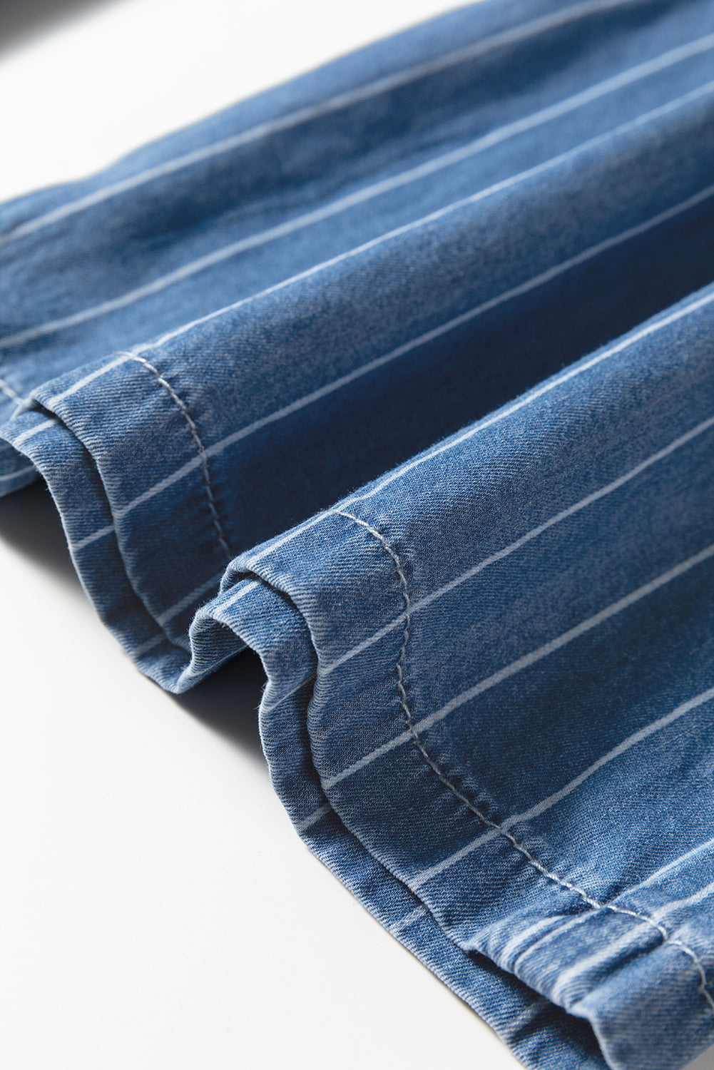 Blue Stripe Chambray Wide Leg Tied Elastic Waist Trousers