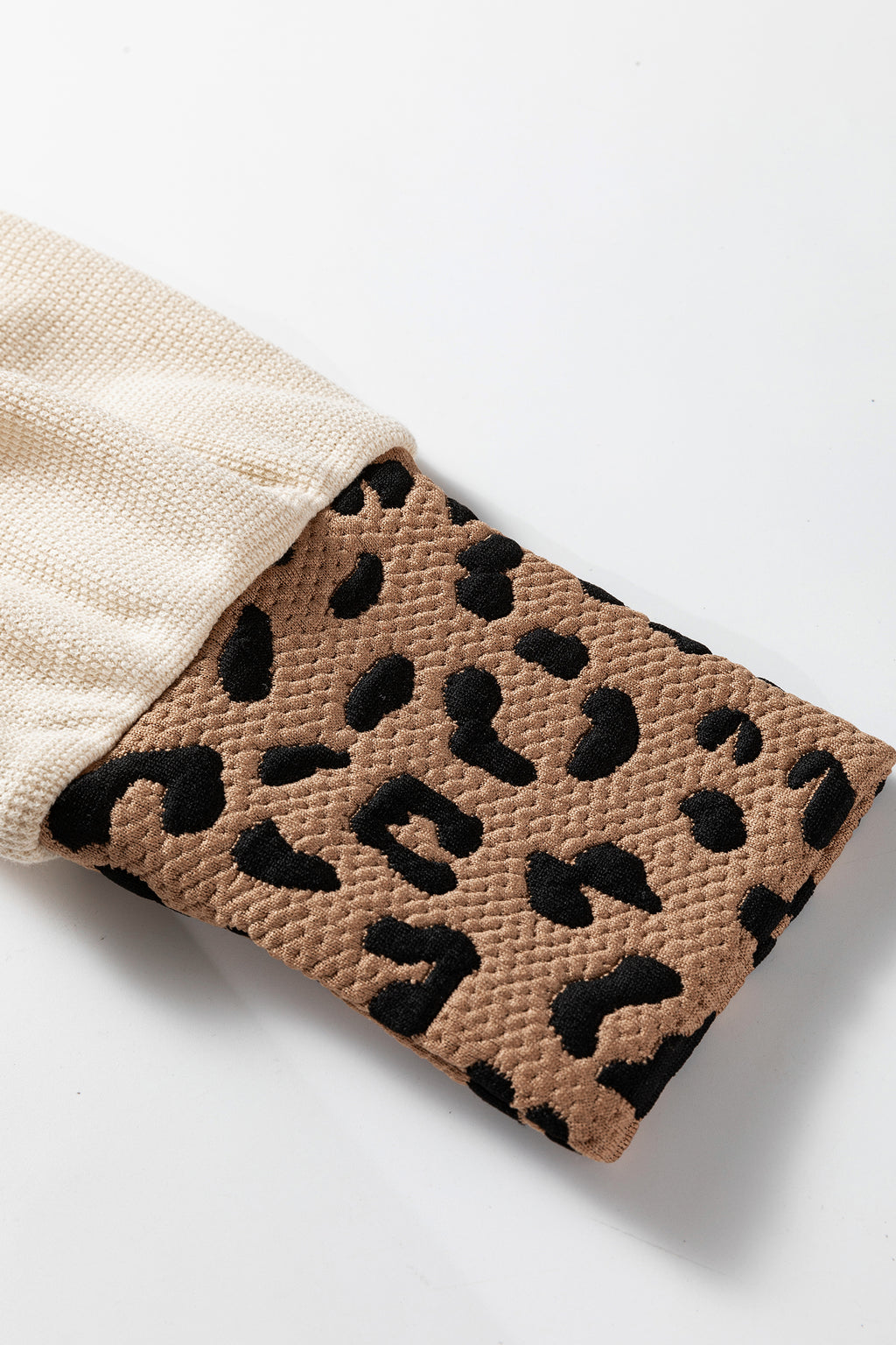 Beige Contrast Leopard Star Patchwork Detail Raw Seam Baggy Sweatshirt